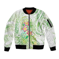 Summer Green Polynesian Jellyfish Sleeve Zip Bomber Jacket Watercolor Glows LT7 Unisex Light Green - Polynesian Pride