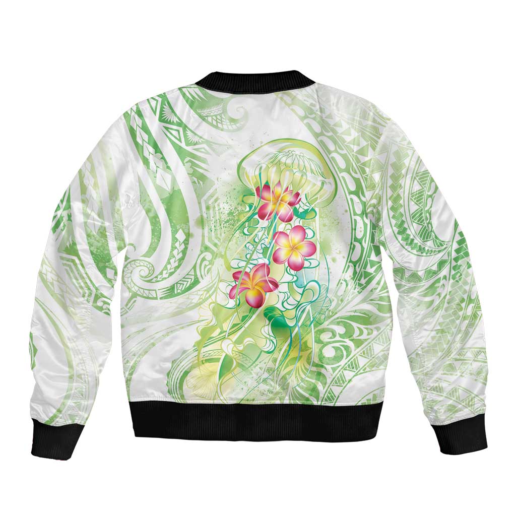 Summer Green Polynesian Jellyfish Sleeve Zip Bomber Jacket Watercolor Glows LT7 - Polynesian Pride