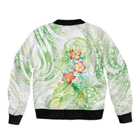Summer Green Polynesian Jellyfish Sleeve Zip Bomber Jacket Watercolor Glows LT7 - Polynesian Pride