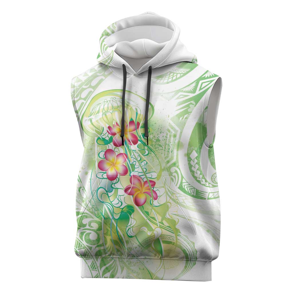 Summer Green Polynesian Jellyfish Sleeveless Hoodie Watercolor Glows LT7 Light Green - Polynesian Pride