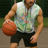 Summer Green Polynesian Jellyfish Sleeveless Zip Hoodie Watercolor Glows - Polynesian Pride