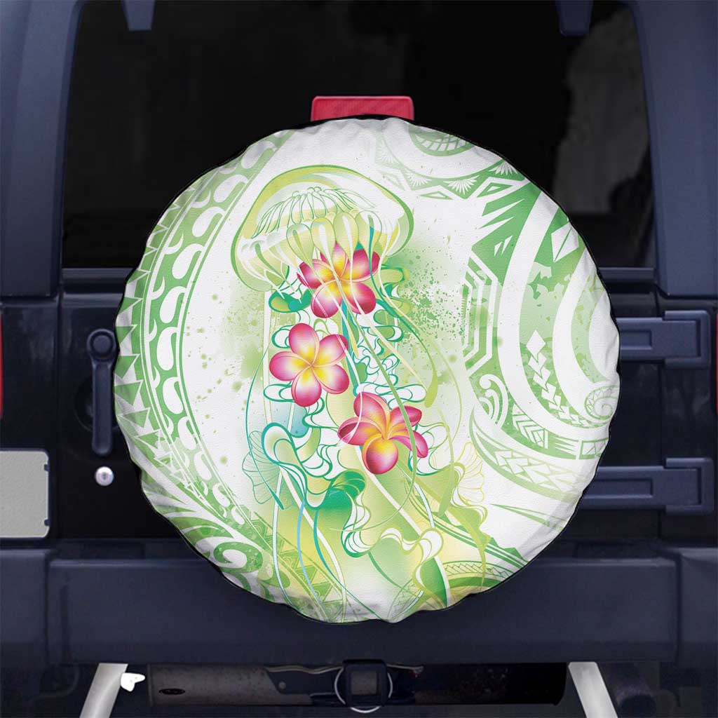 Summer Green Polynesian Jellyfish Spare Tire Cover Watercolor Glows - Polynesian Pride