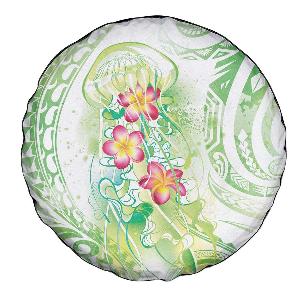 Summer Green Polynesian Jellyfish Spare Tire Cover Watercolor Glows - Polynesian Pride