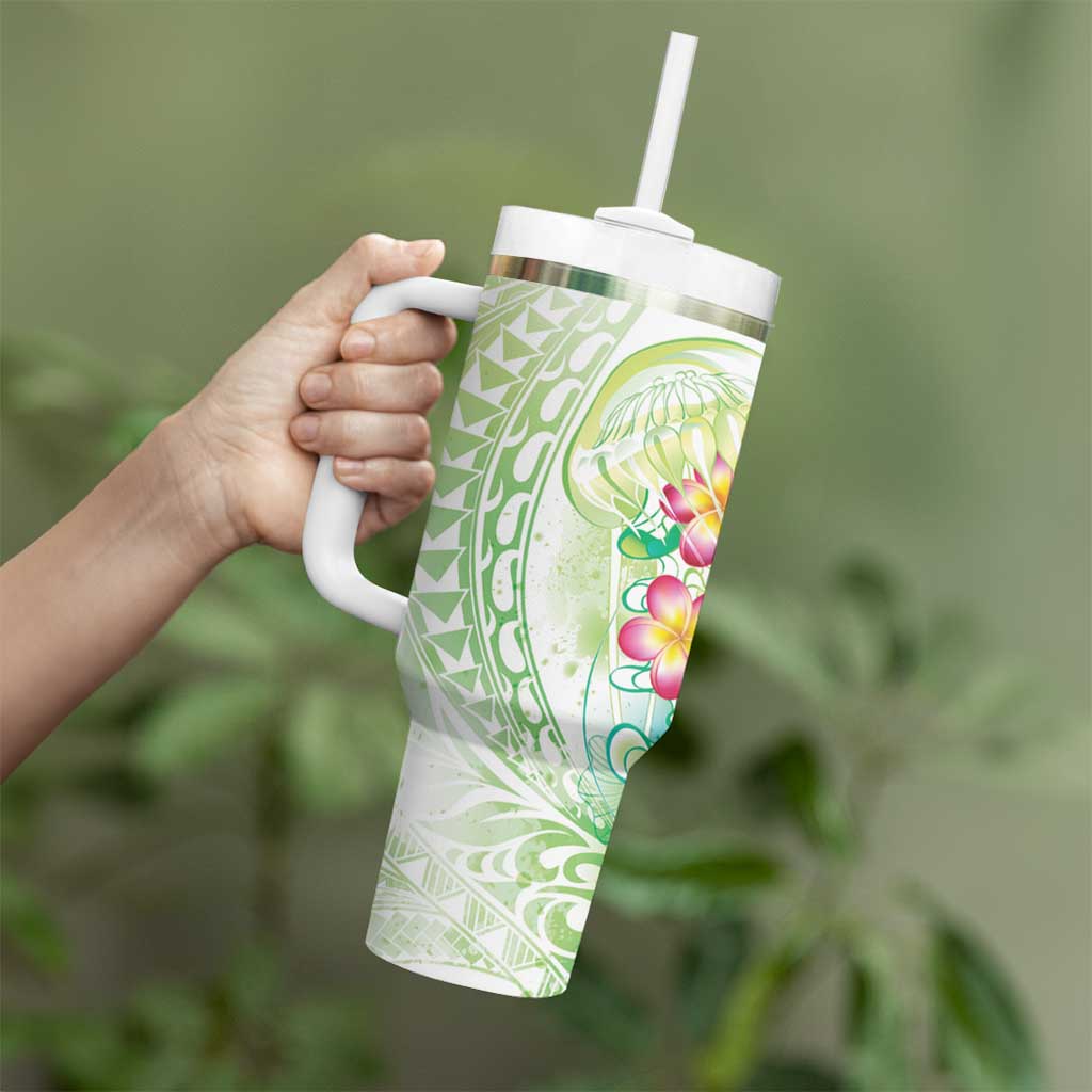 Summer Green Polynesian Jellyfish Tumbler With Handle Watercolor Glows - Polynesian Pride