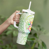 Summer Green Polynesian Jellyfish Tumbler With Handle Watercolor Glows - Polynesian Pride