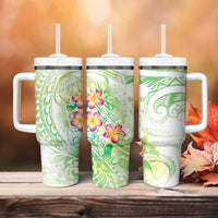 Summer Green Polynesian Jellyfish Tumbler With Handle Watercolor Glows - Polynesian Pride