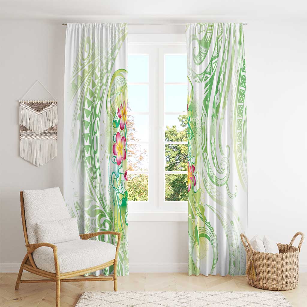 Summer Green Polynesian Jellyfish Window Curtain Watercolor Glows - Polynesian Pride
