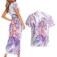 Lavender Polynesian Jellyfish Couples Matching Short Sleeve Bodycon Dress and Hawaiian Shirt Watercolor Glows LT7 - Polynesian Pride