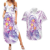 Lavender Polynesian Jellyfish Couples Matching Summer Maxi Dress and Hawaiian Shirt Watercolor Glows LT7 Lavender - Polynesian Pride