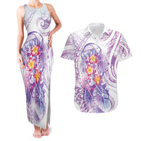 Lavender Polynesian Jellyfish Couples Matching Tank Maxi Dress and Hawaiian Shirt Watercolor Glows LT7 Lavender - Polynesian Pride