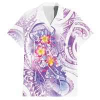 Lavender Polynesian Jellyfish Family Matching Long Sleeve Bodycon Dress and Hawaiian Shirt Watercolor Glows LT7 Dad's Shirt - Short Sleeve Lavender - Polynesian Pride