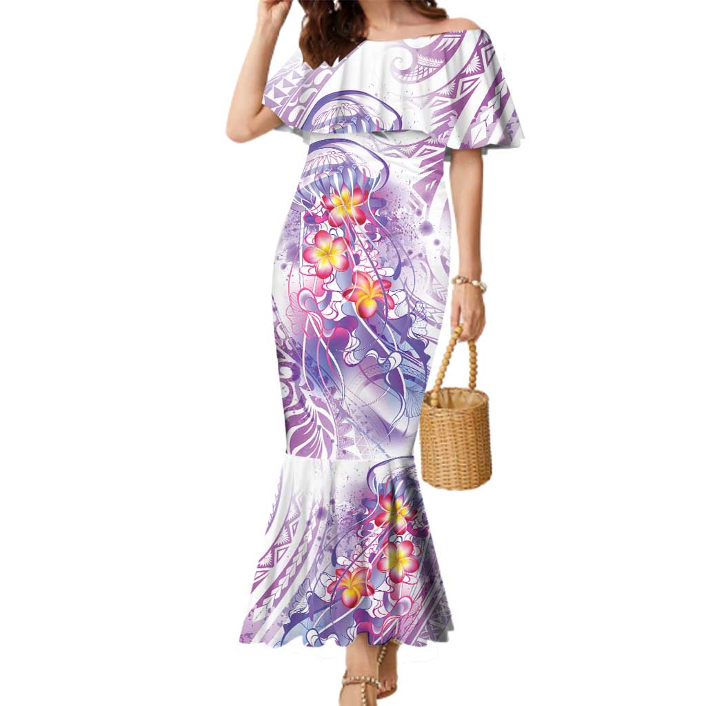 Lavender Polynesian Jellyfish Family Matching Mermaid Dress and Hawaiian Shirt Watercolor Glows LT7 Mom's Dress Lavender - Polynesian Pride