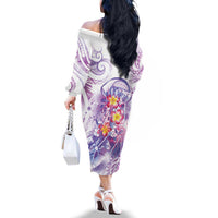 Lavender Polynesian Jellyfish Family Matching Off The Shoulder Long Sleeve Dress and Hawaiian Shirt Watercolor Glows LT7 - Polynesian Pride