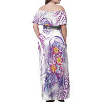 Lavender Polynesian Jellyfish Family Matching Off Shoulder Maxi Dress and Hawaiian Shirt Watercolor Glows LT7 - Polynesian Pride