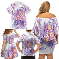 Lavender Polynesian Jellyfish Family Matching Off Shoulder Short Dress and Hawaiian Shirt Watercolor Glows LT7 - Polynesian Pride