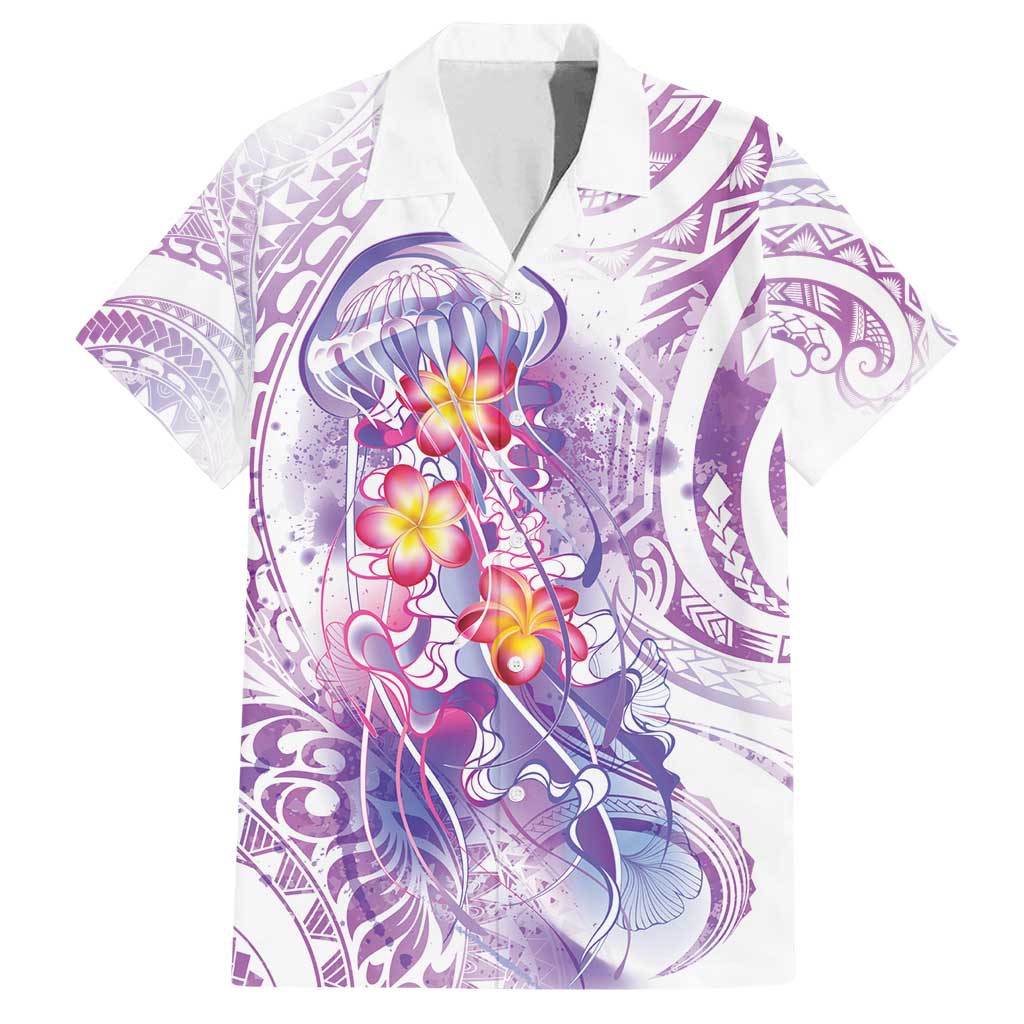 Lavender Polynesian Jellyfish Family Matching Off Shoulder Short Dress and Hawaiian Shirt Watercolor Glows LT7 Dad's Shirt - Short Sleeve Lavender - Polynesian Pride