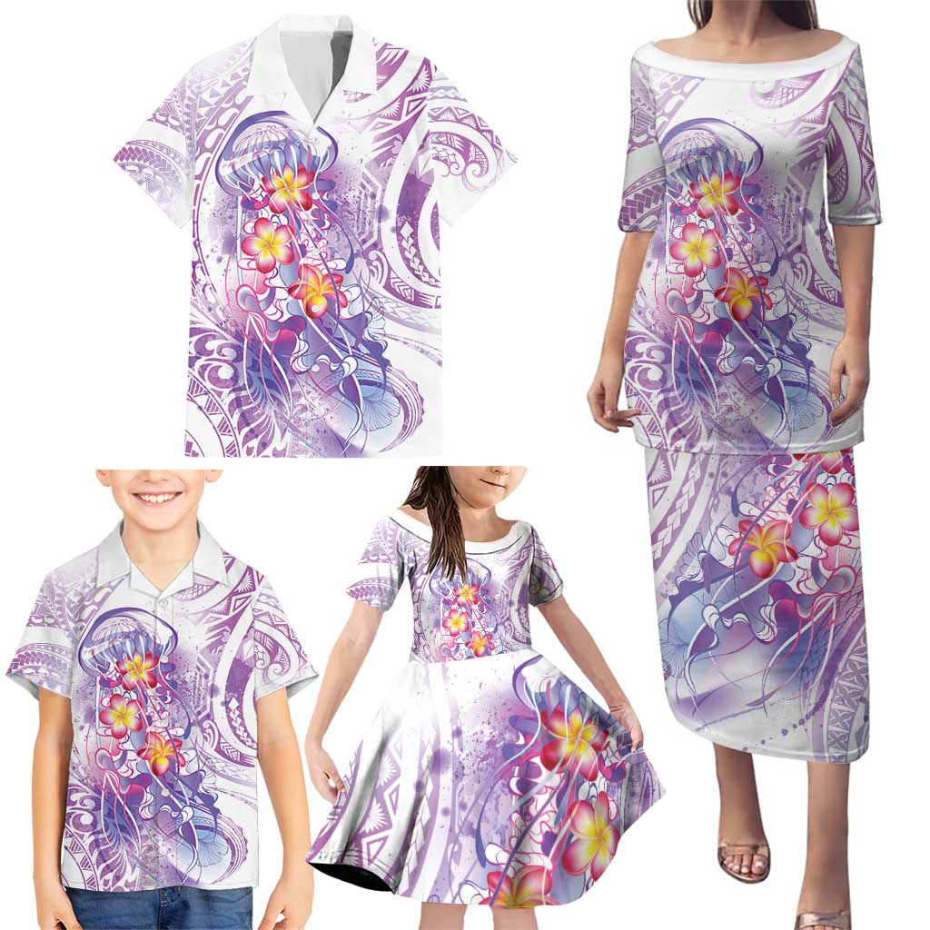 Lavender Polynesian Jellyfish Family Matching Puletasi and Hawaiian Shirt Watercolor Glows LT7 - Polynesian Pride