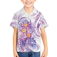 Lavender Polynesian Jellyfish Family Matching Short Sleeve Bodycon Dress and Hawaiian Shirt Watercolor Glows LT7 Son's Shirt Lavender - Polynesian Pride