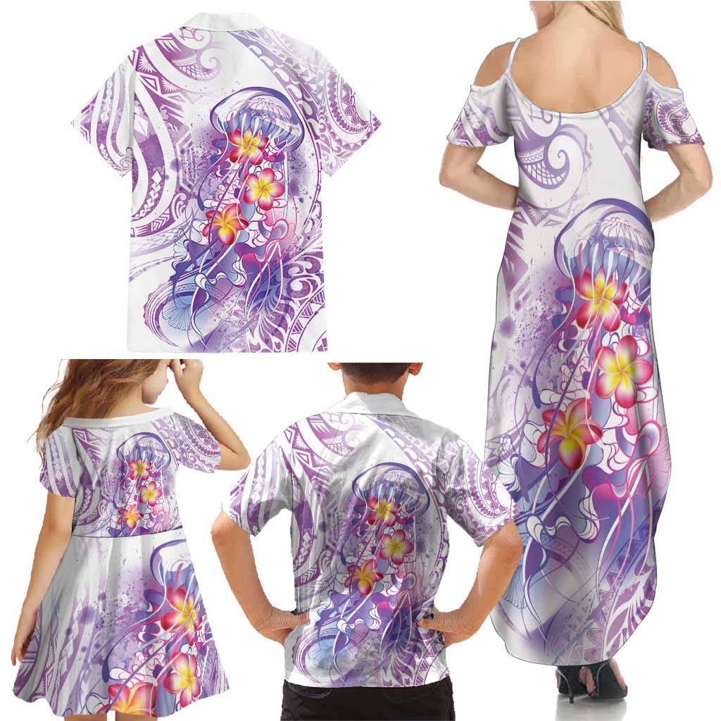 Lavender Polynesian Jellyfish Family Matching Summer Maxi Dress and Hawaiian Shirt Watercolor Glows LT7 - Polynesian Pride