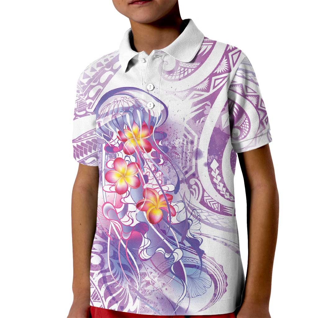Lavender Polynesian Jellyfish Kid Polo Shirt Watercolor Glows LT7 Kid Lavender - Polynesian Pride