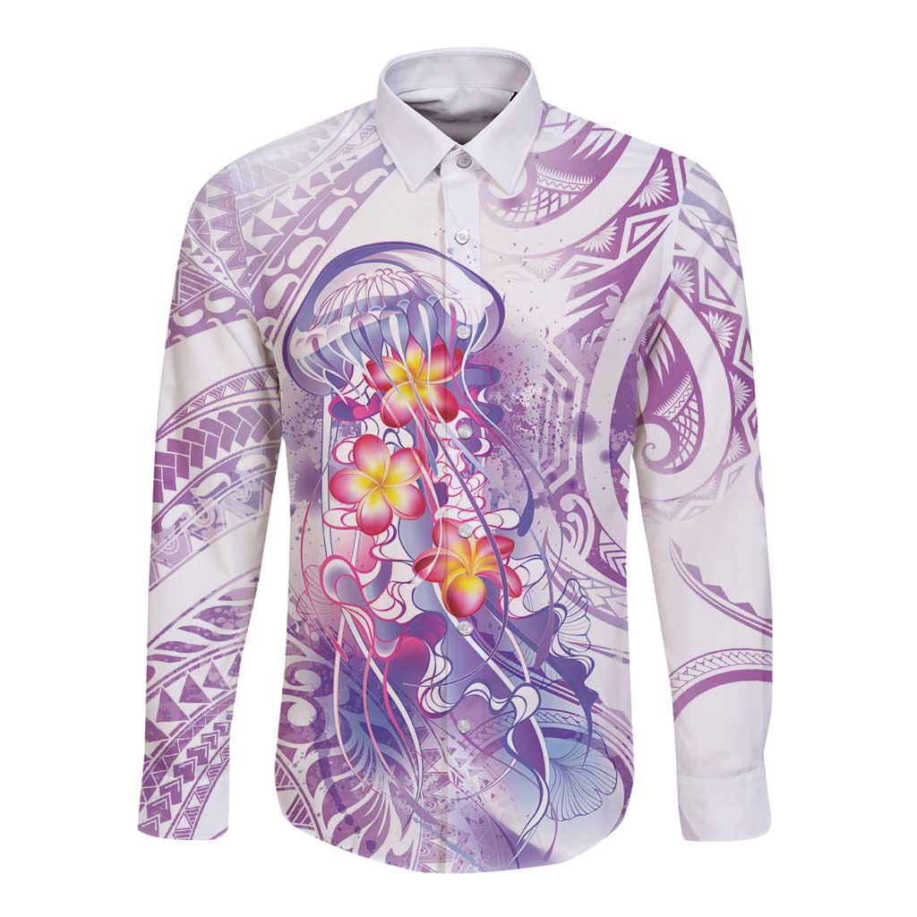Lavender Polynesian Jellyfish Long Sleeve Button Shirt Watercolor Glows LT7 Unisex Lavender - Polynesian Pride