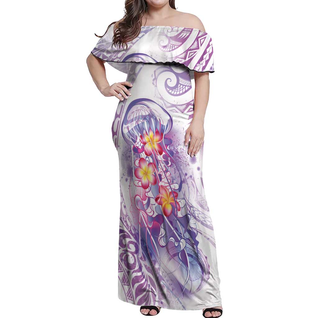 Lavender Polynesian Jellyfish Off Shoulder Maxi Dress Watercolor Glows LT7 Women Lavender - Polynesian Pride