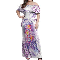 Lavender Polynesian Jellyfish Off Shoulder Maxi Dress Watercolor Glows LT7 Women Lavender - Polynesian Pride