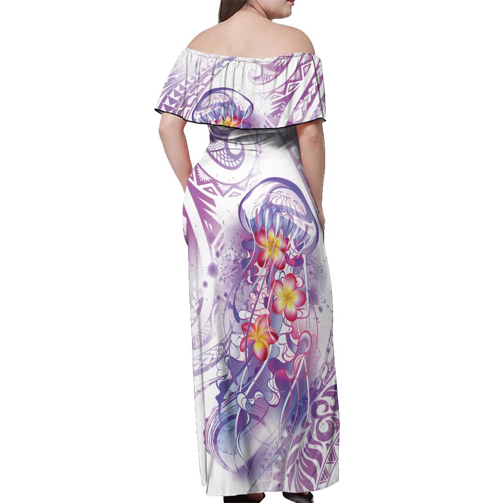 Lavender Polynesian Jellyfish Off Shoulder Maxi Dress Watercolor Glows LT7 - Polynesian Pride