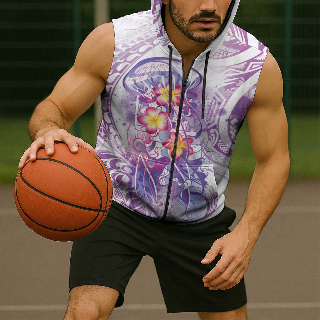 Lavender Polynesian Jellyfish Sleeveless Zip Hoodie Watercolor Glows - Polynesian Pride