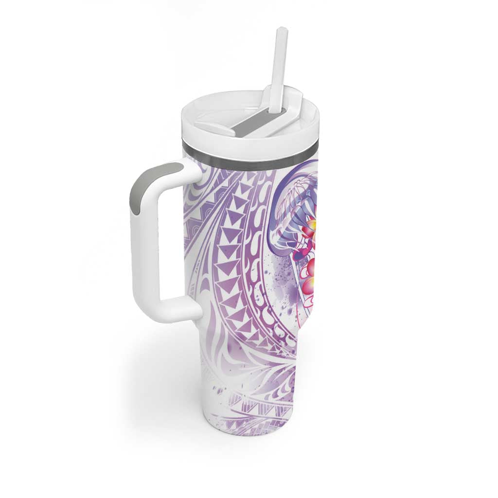 Lavender Polynesian Jellyfish Tumbler With Handle Watercolor Glows LT7 - Polynesian Pride