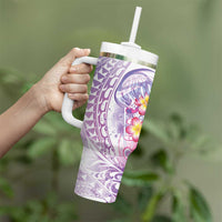 Lavender Polynesian Jellyfish Tumbler With Handle Watercolor Glows LT7 - Polynesian Pride