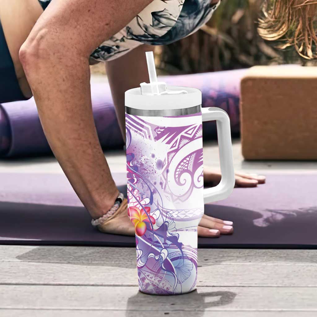 Lavender Polynesian Jellyfish Tumbler With Handle Watercolor Glows LT7 - Polynesian Pride
