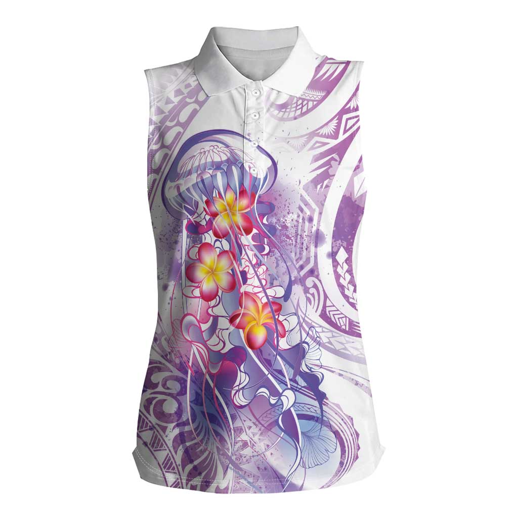 Lavender Polynesian Jellyfish Women Sleeveless Polo Shirt Watercolor Glows LT7 Female Lavender - Polynesian Pride