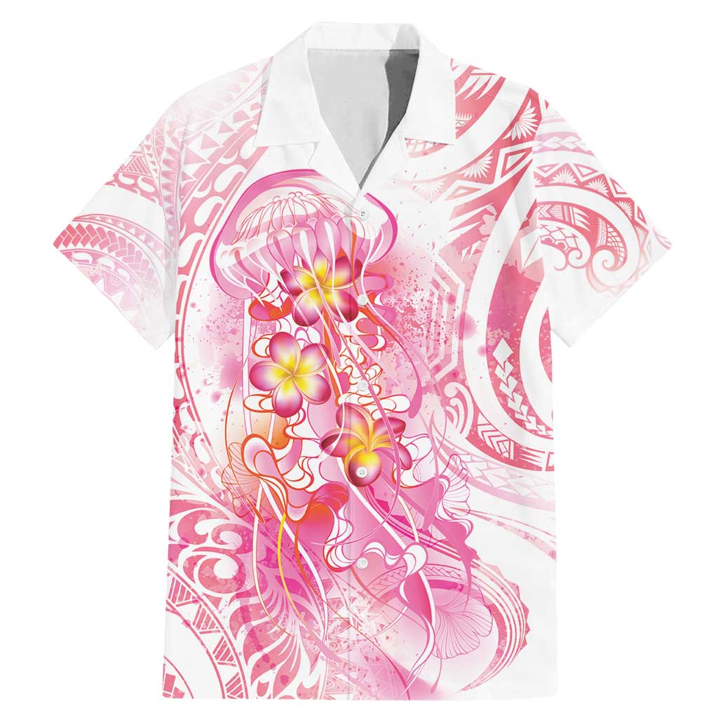 Rose Pink Polynesian Jellyfish Family Matching Mermaid Dress and Hawaiian Shirt Watercolor Glows LT7 Dad's Shirt - Short Sleeve Rose Pink - Polynesian Pride