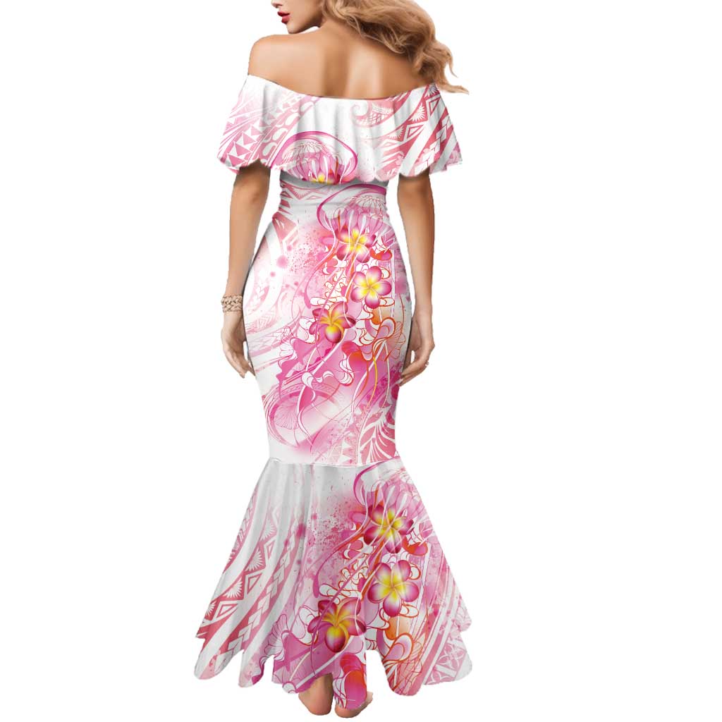 Rose Pink Polynesian Jellyfish Family Matching Mermaid Dress and Hawaiian Shirt Watercolor Glows LT7 - Polynesian Pride