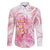 Rose Pink Polynesian Jellyfish Family Matching Off The Shoulder Long Sleeve Dress and Hawaiian Shirt Watercolor Glows - Polynesian Pride