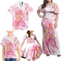 Rose Pink Polynesian Jellyfish Family Matching Off Shoulder Maxi Dress and Hawaiian Shirt Watercolor Glows LT7 - Polynesian Pride