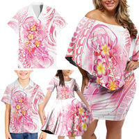 Rose Pink Polynesian Jellyfish Family Matching Off Shoulder Short Dress and Hawaiian Shirt Watercolor Glows LT7 - Polynesian Pride
