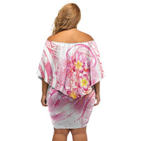 Rose Pink Polynesian Jellyfish Family Matching Off Shoulder Short Dress and Hawaiian Shirt Watercolor Glows LT7 - Polynesian Pride