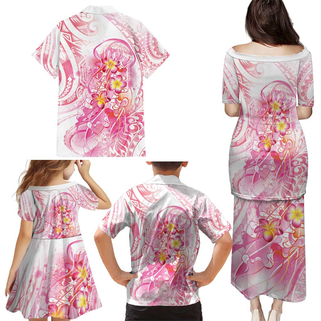 Rose Pink Polynesian Jellyfish Family Matching Puletasi and Hawaiian Shirt Watercolor Glows LT7 - Polynesian Pride