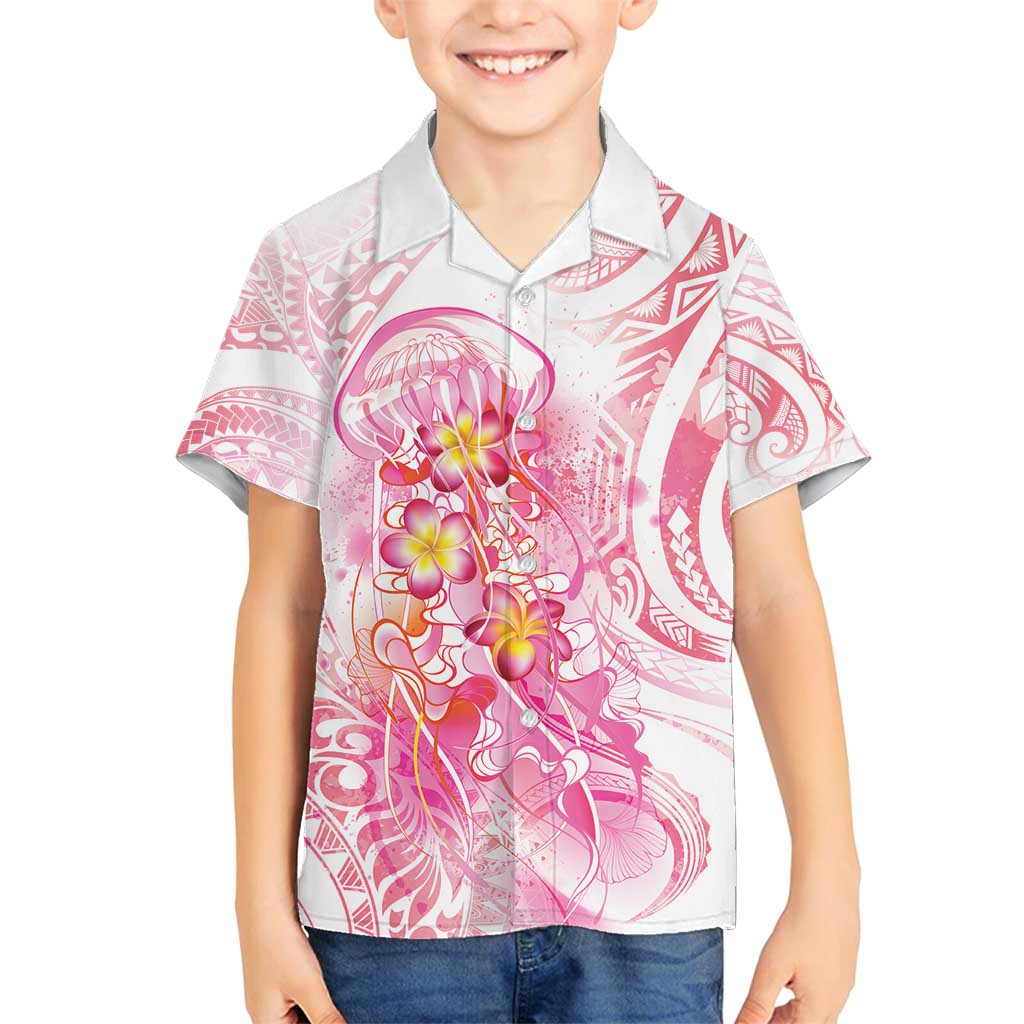 Rose Pink Polynesian Jellyfish Family Matching Puletasi and Hawaiian Shirt Watercolor Glows LT7 Son's Shirt Rose Pink - Polynesian Pride