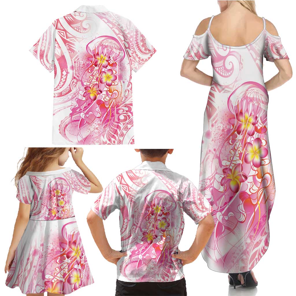 Rose Pink Polynesian Jellyfish Family Matching Summer Maxi Dress and Hawaiian Shirt Watercolor Glows LT7 - Polynesian Pride
