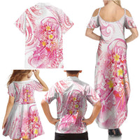 Rose Pink Polynesian Jellyfish Family Matching Summer Maxi Dress and Hawaiian Shirt Watercolor Glows LT7 - Polynesian Pride