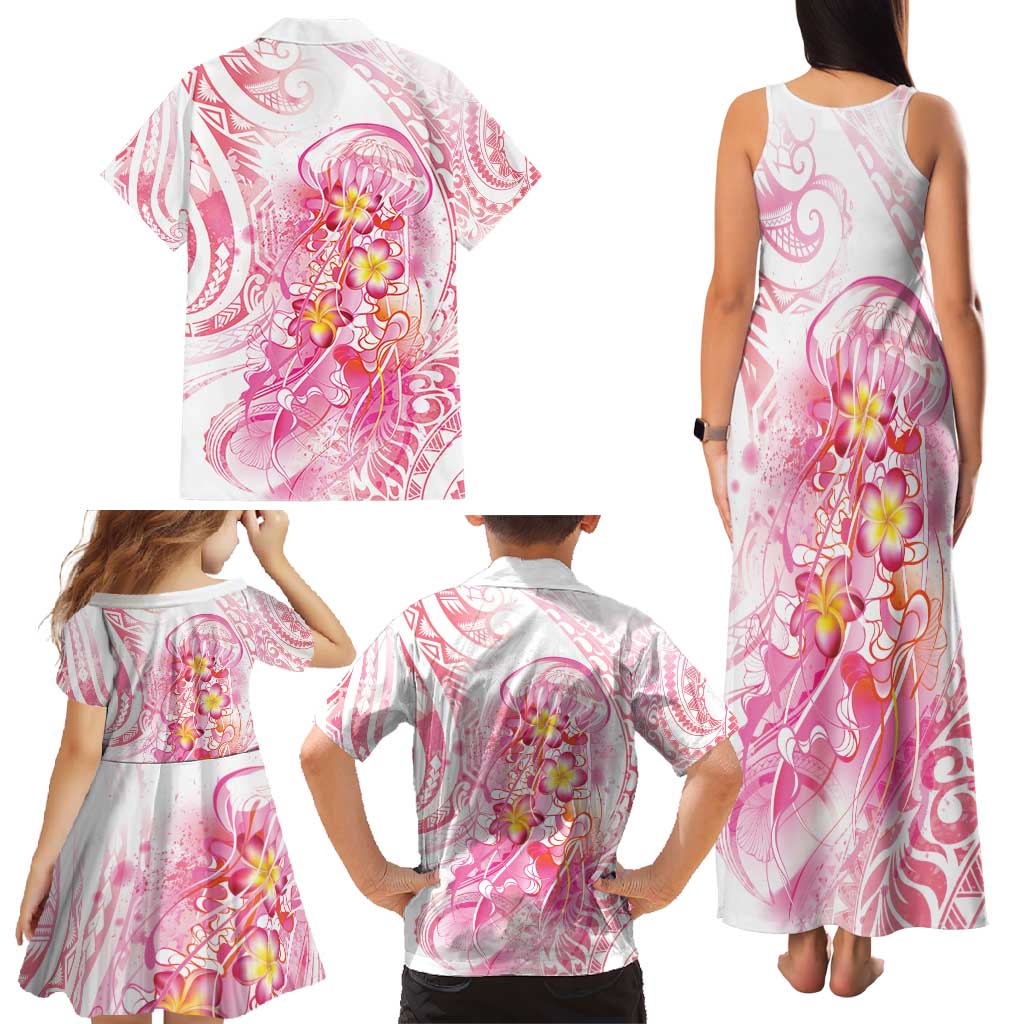 Rose Pink Polynesian Jellyfish Family Matching Tank Maxi Dress and Hawaiian Shirt Watercolor Glows LT7 - Polynesian Pride