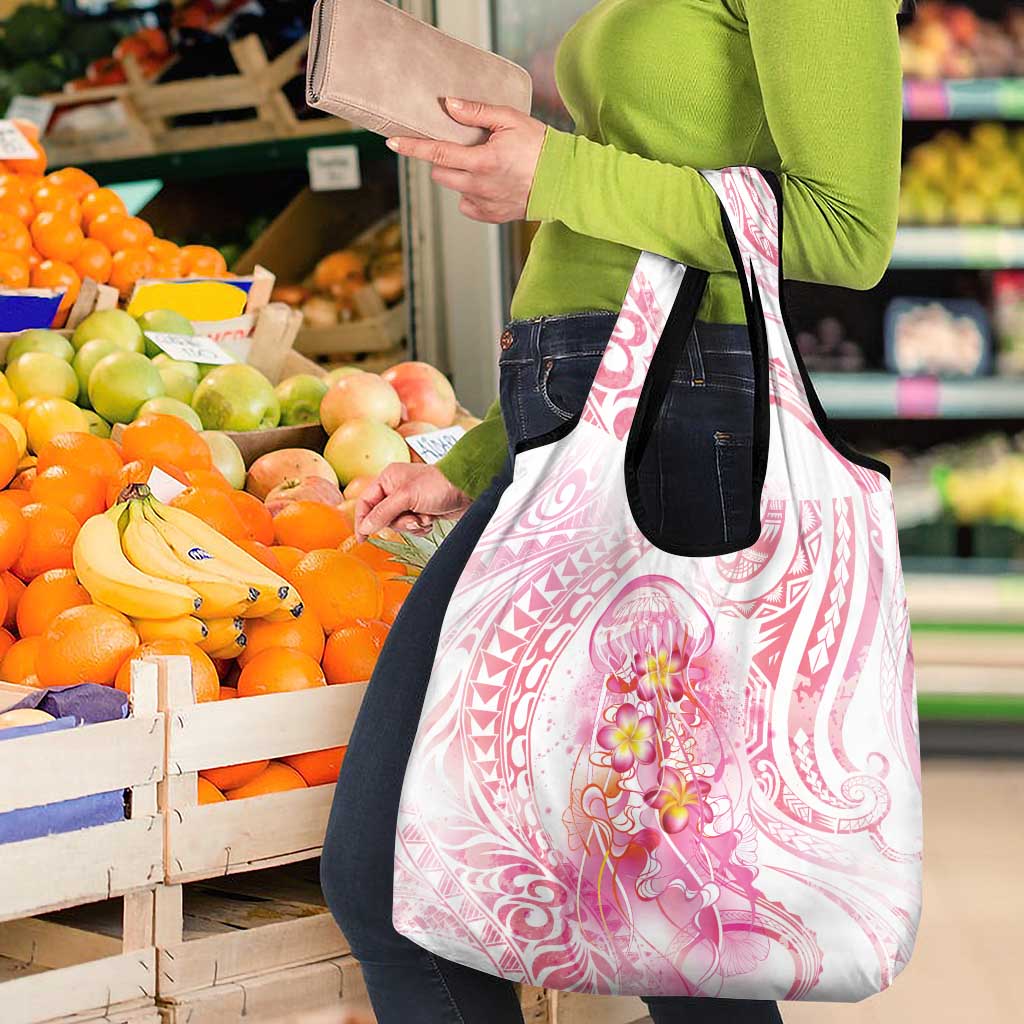 Rose Pink Polynesian Jellyfish Grocery Bag Watercolor Glows - Polynesian Pride