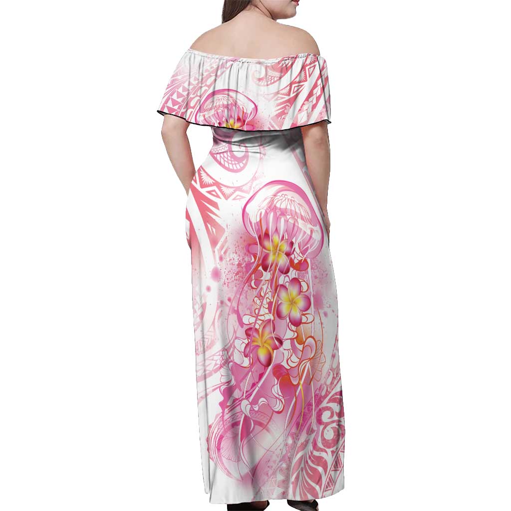 Rose Pink Polynesian Jellyfish Off Shoulder Maxi Dress Watercolor Glows - Polynesian Pride
