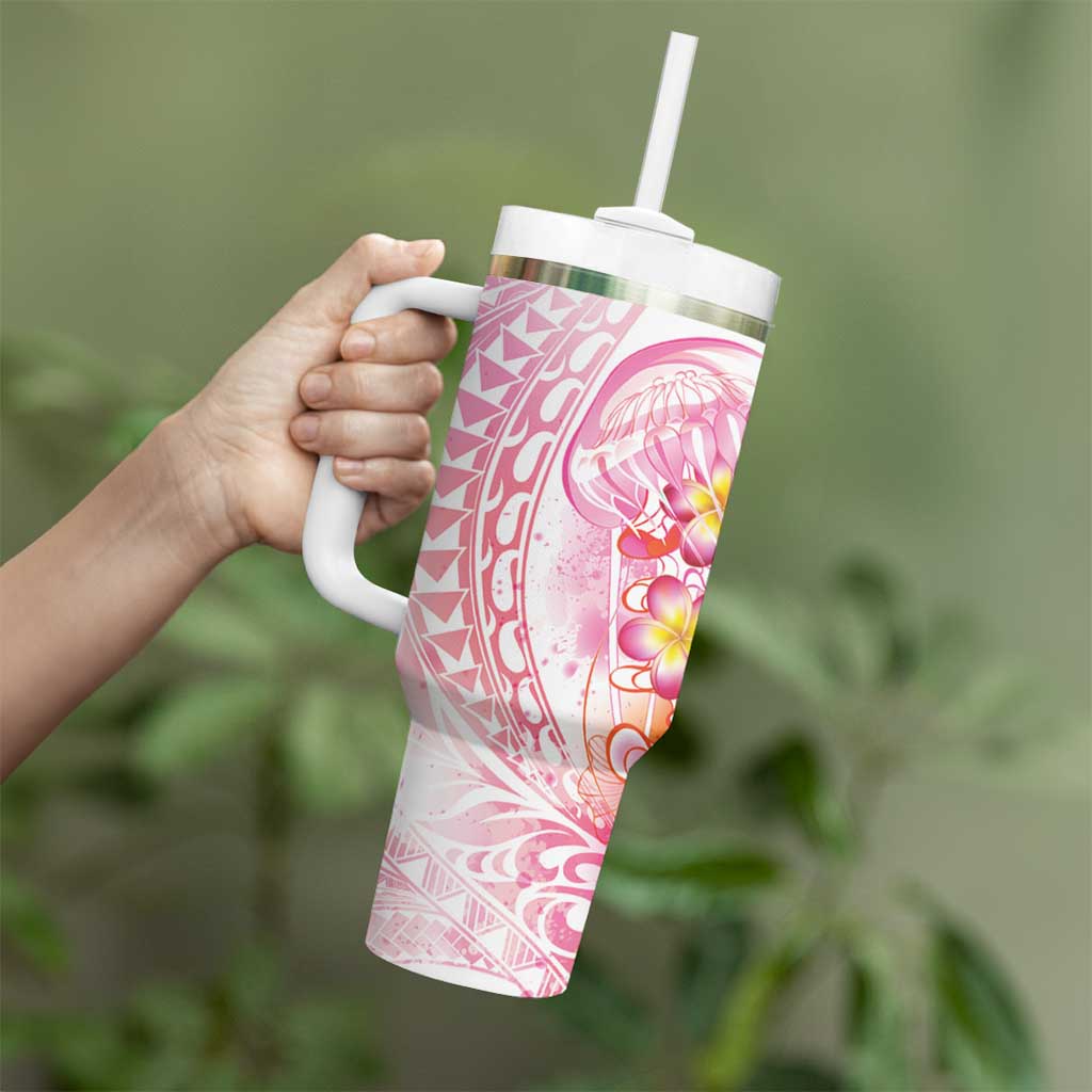 Rose Pink Polynesian Jellyfish Tumbler With Handle Watercolor Glows - Polynesian Pride