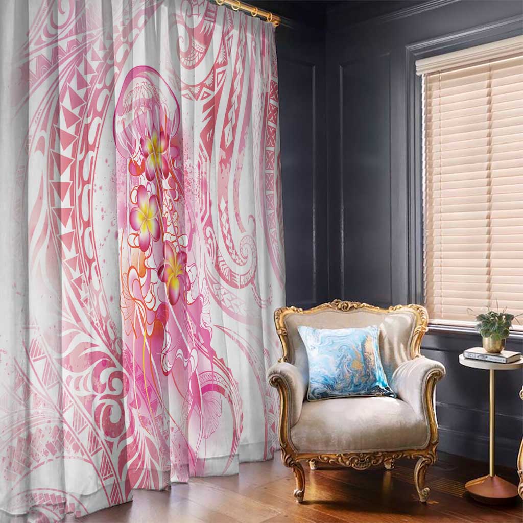 Rose Pink Polynesian Jellyfish Window Curtain Watercolor Glows - Polynesian Pride