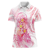 Rose Pink Polynesian Jellyfish Women Polo Shirt Watercolor Glows - Polynesian Pride