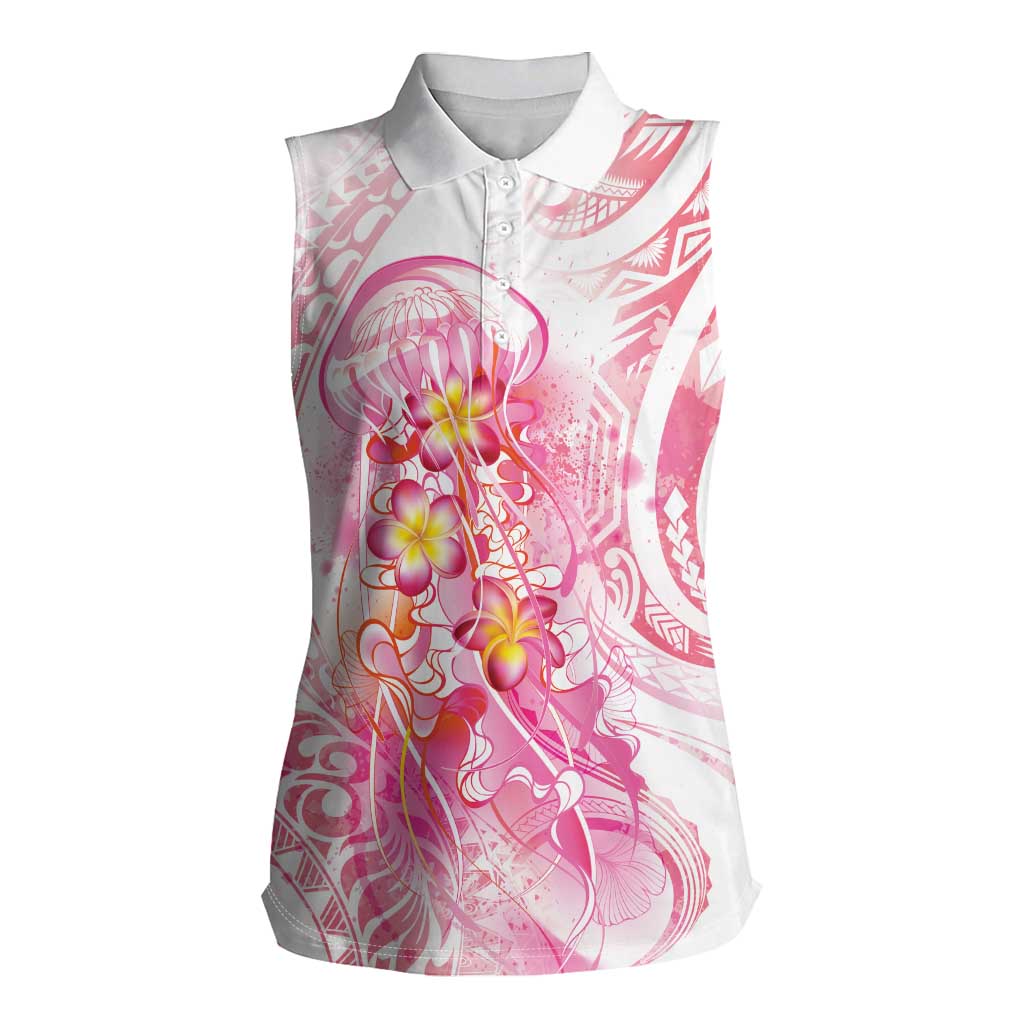 Rose Pink Polynesian Jellyfish Women Sleeveless Polo Shirt Watercolor Glows LT7 Female Rose Pink - Polynesian Pride